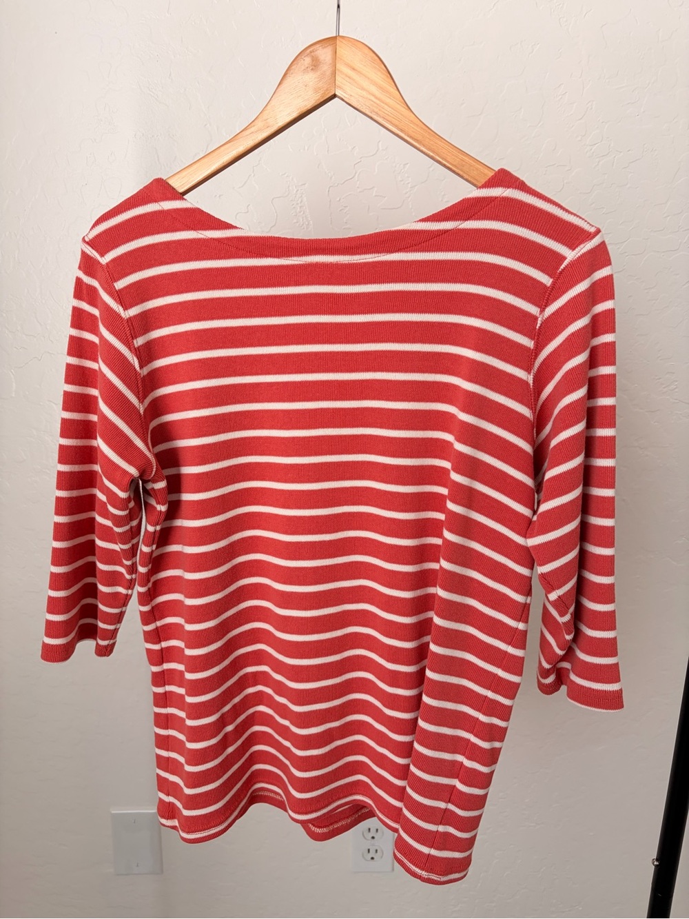 L. L. Bean Women’s Coral and White Striped Boatneck Mariner Top